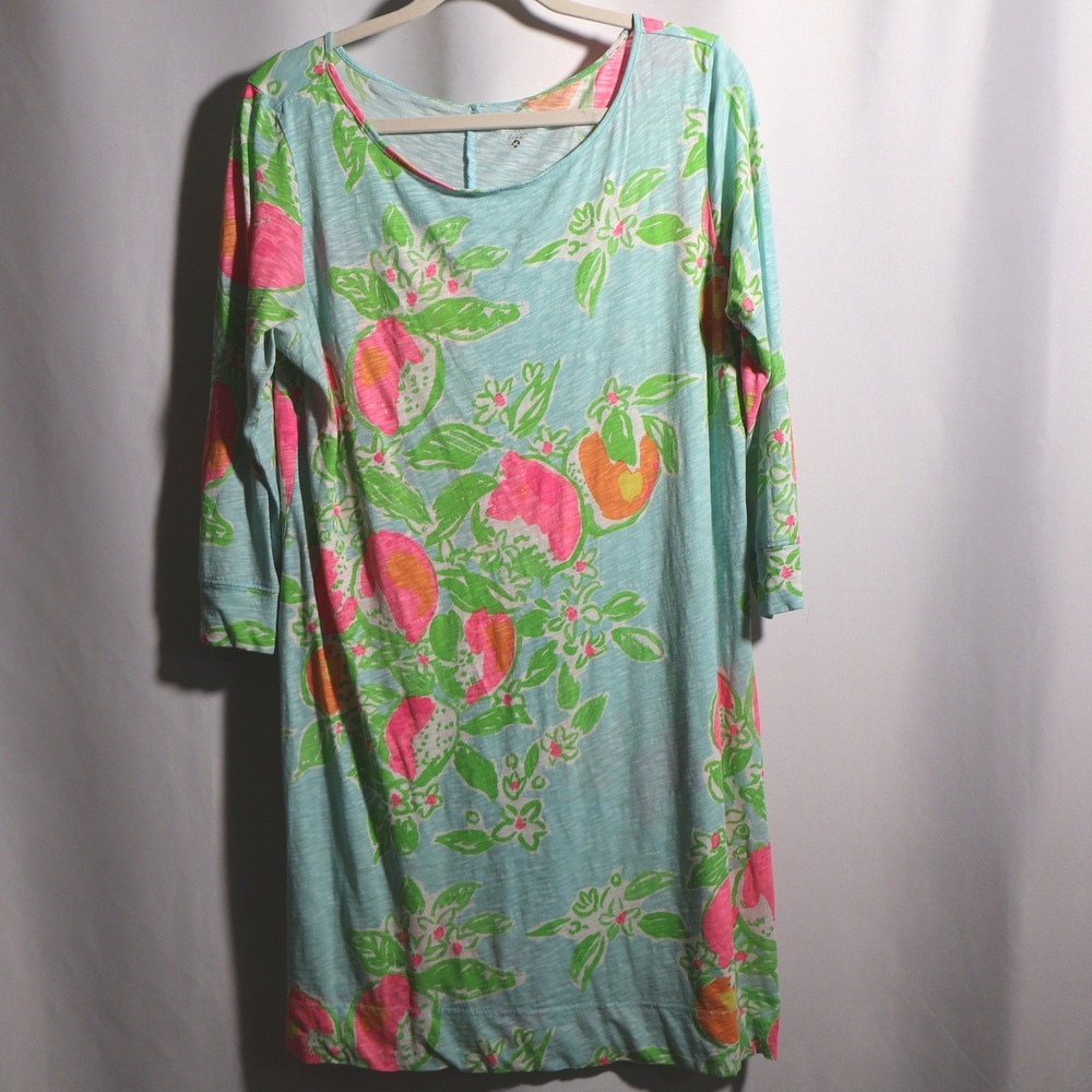 Lilly Pulitzer Shirt Dress‎ Marlowe Pool Pink Lemonade Blue Floral Pima Cotton L